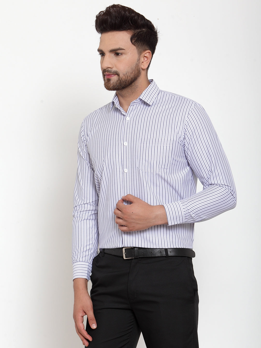 Jainish Grey Men's Cotton Striped Formal Shirt's ( SF 759Light-Grey ) - Distacart