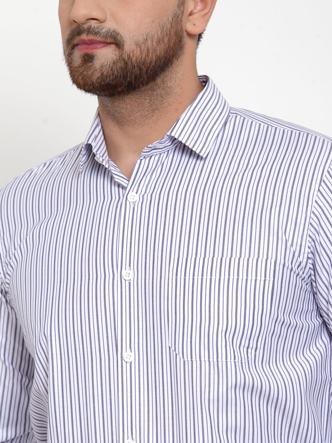 Jainish Grey Men's Cotton Striped Formal Shirt's ( SF 759Light-Grey ) - Distacart