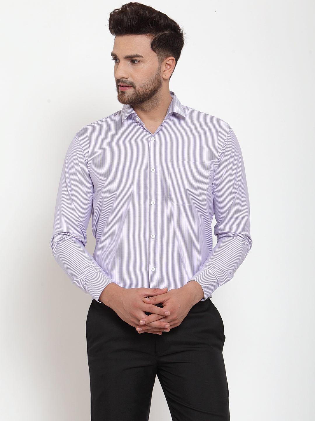 Jainish Purple Men's Cotton Striped Formal Shirt's ( SF 759Light-Purple ) - Distacart