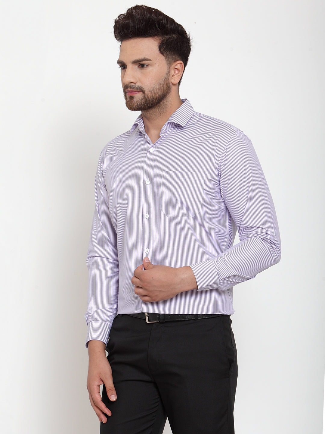 Jainish Purple Men's Cotton Striped Formal Shirt's ( SF 759Light-Purple ) - Distacart