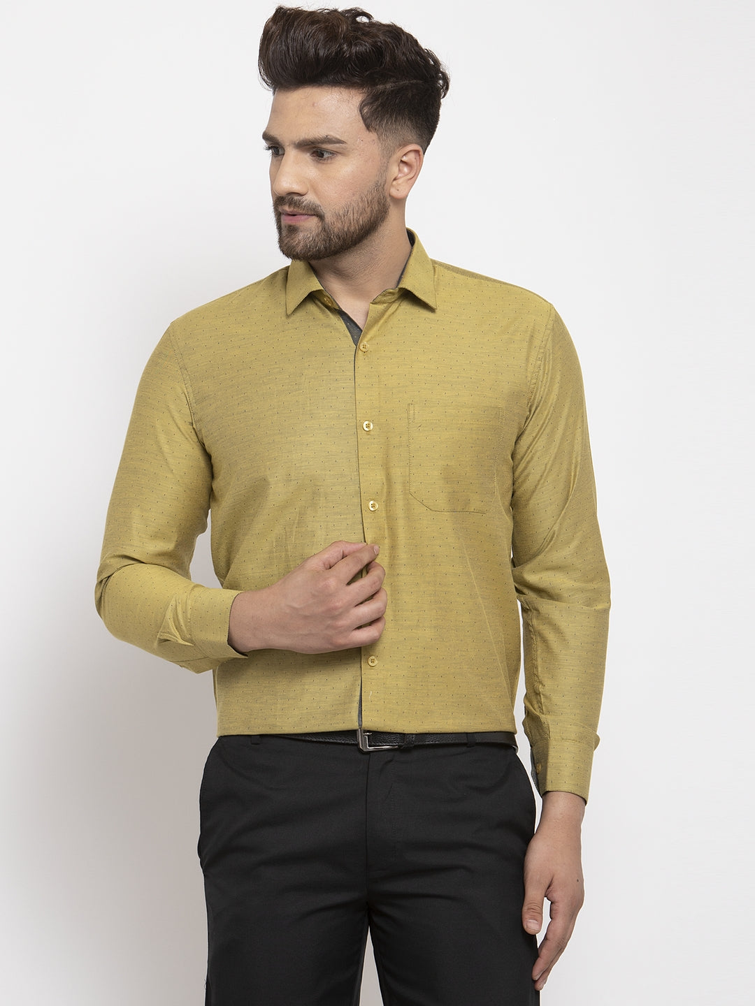 Jainish Olive Men's Cotton Polka Dots Formal Shirt's ( SF 761Olive ) - Distacart