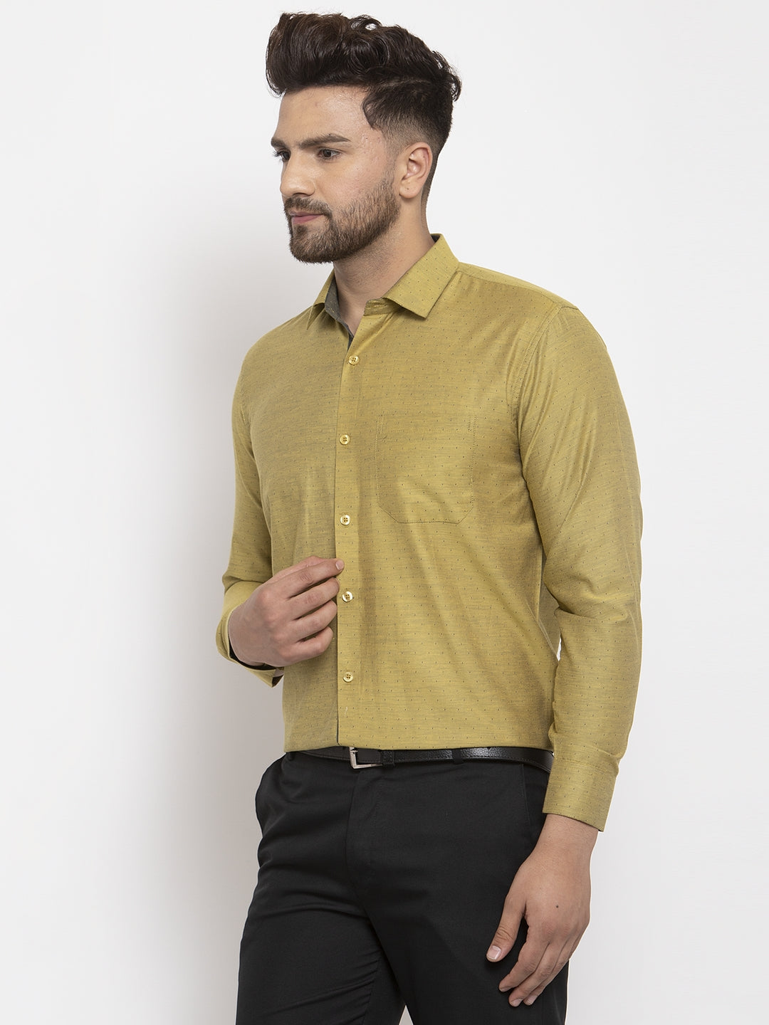 Jainish Olive Men's Cotton Polka Dots Formal Shirt's ( SF 761Olive ) - Distacart