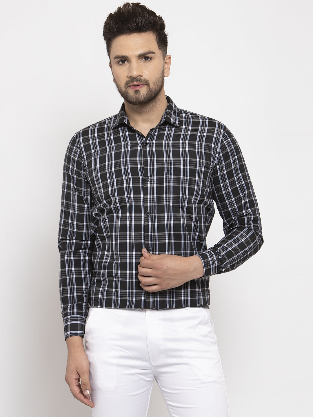 Jainish Black Men's Cotton Checked Formal Shirt's ( SF 764Black ) - Distacart
