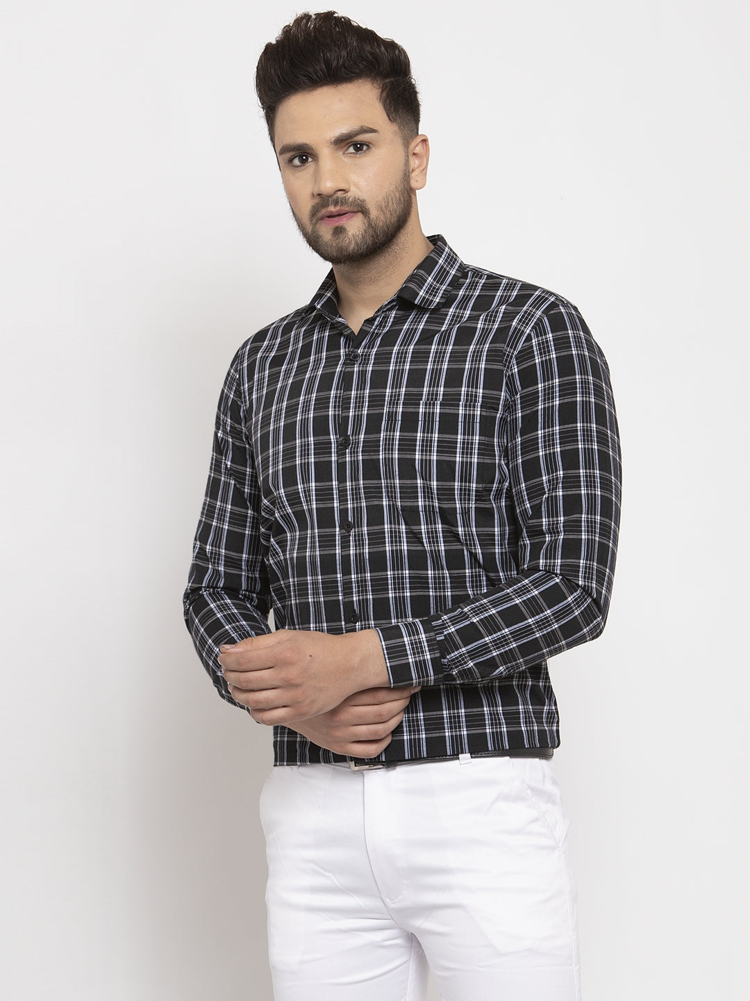 Jainish Black Men's Cotton Checked Formal Shirt's ( SF 764Black ) - Distacart
