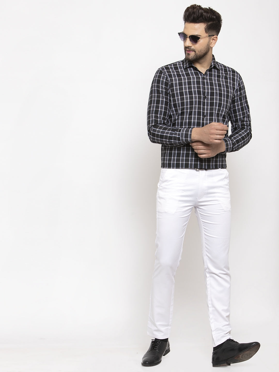 Jainish Black Men's Cotton Checked Formal Shirt's ( SF 764Black ) - Distacart