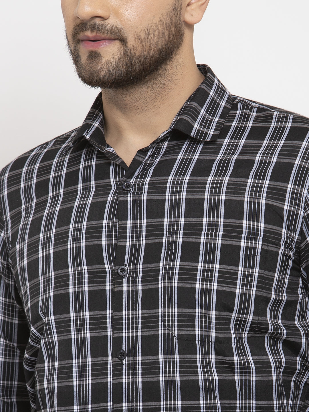 Jainish Black Men's Cotton Checked Formal Shirt's ( SF 764Black ) - Distacart