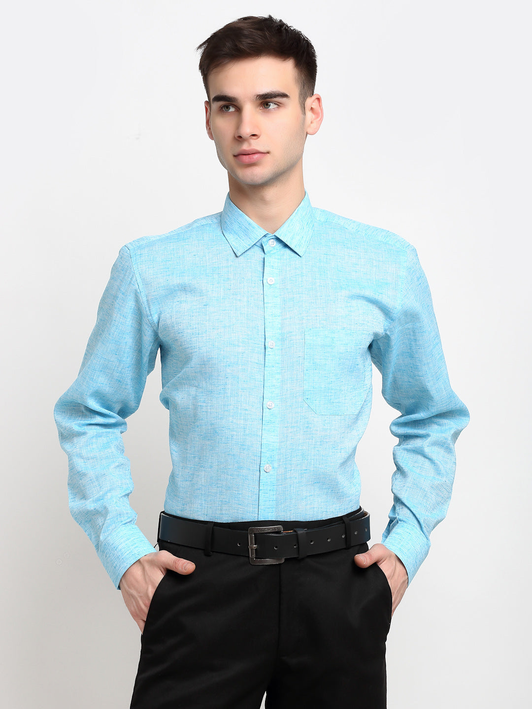 Jainish Blue Men's Solid Cotton Formal Shirt ( SF 782Sky ) - Distacart
