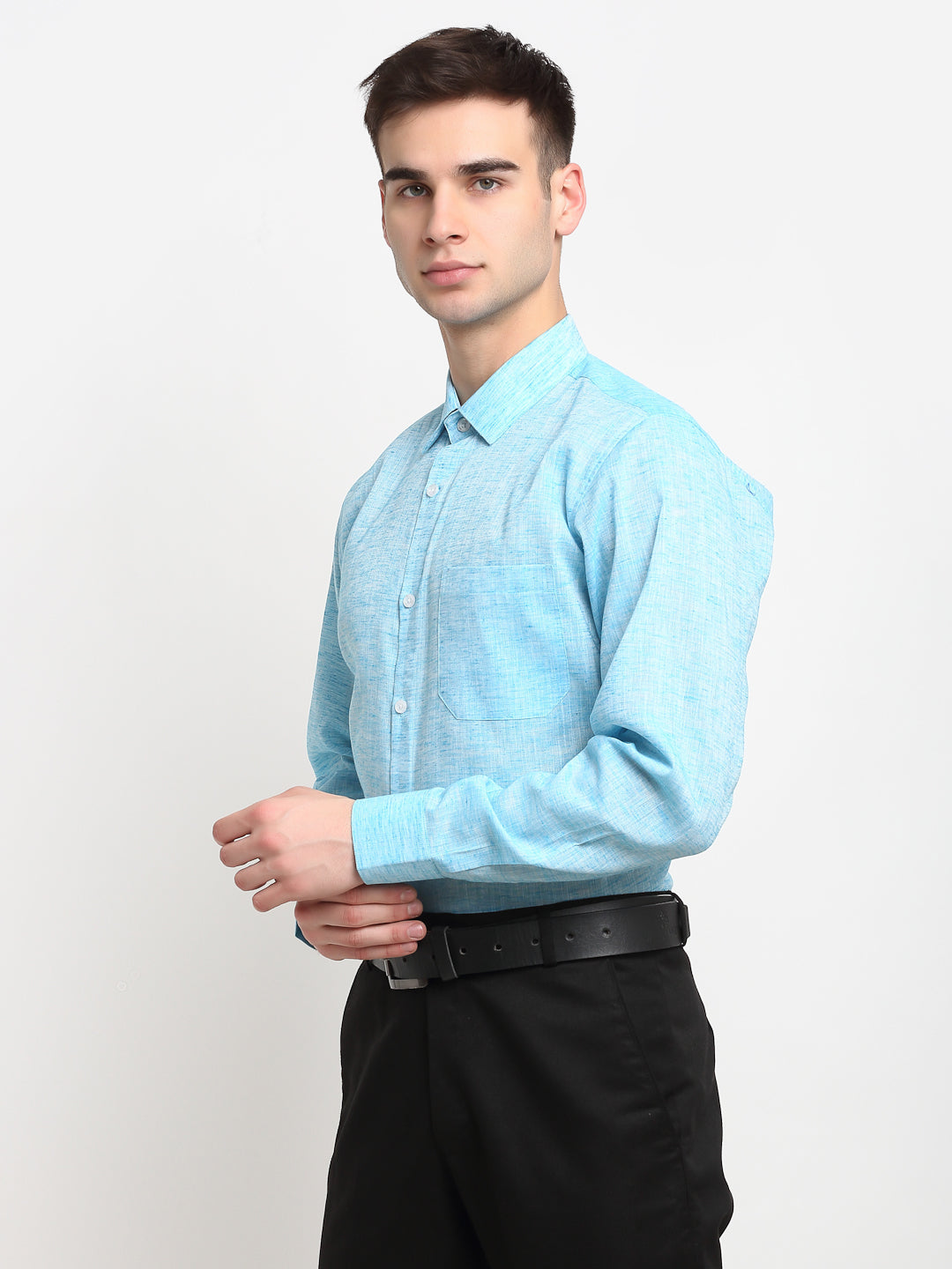 Jainish Blue Men's Solid Cotton Formal Shirt ( SF 782Sky ) - Distacart