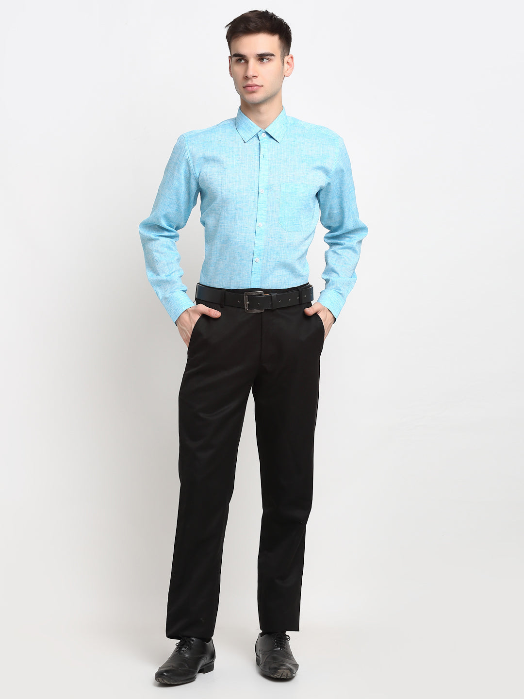 Jainish Blue Men's Solid Cotton Formal Shirt ( SF 782Sky ) - Distacart