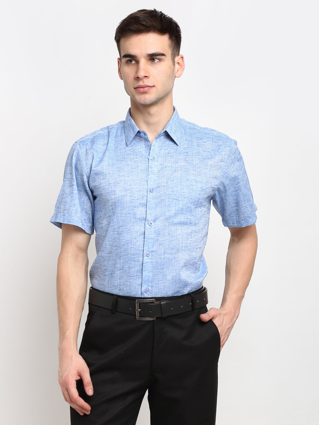 Jainish Blue Men's Solid Cotton Half Sleeves Formal Shirt ( SF 783Blue ) - Distacart