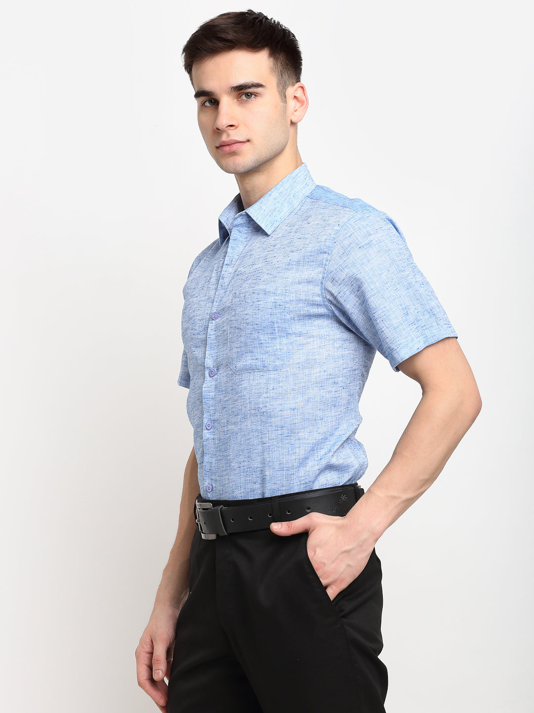 Jainish Blue Men's Solid Cotton Half Sleeves Formal Shirt ( SF 783Blue ) - Distacart