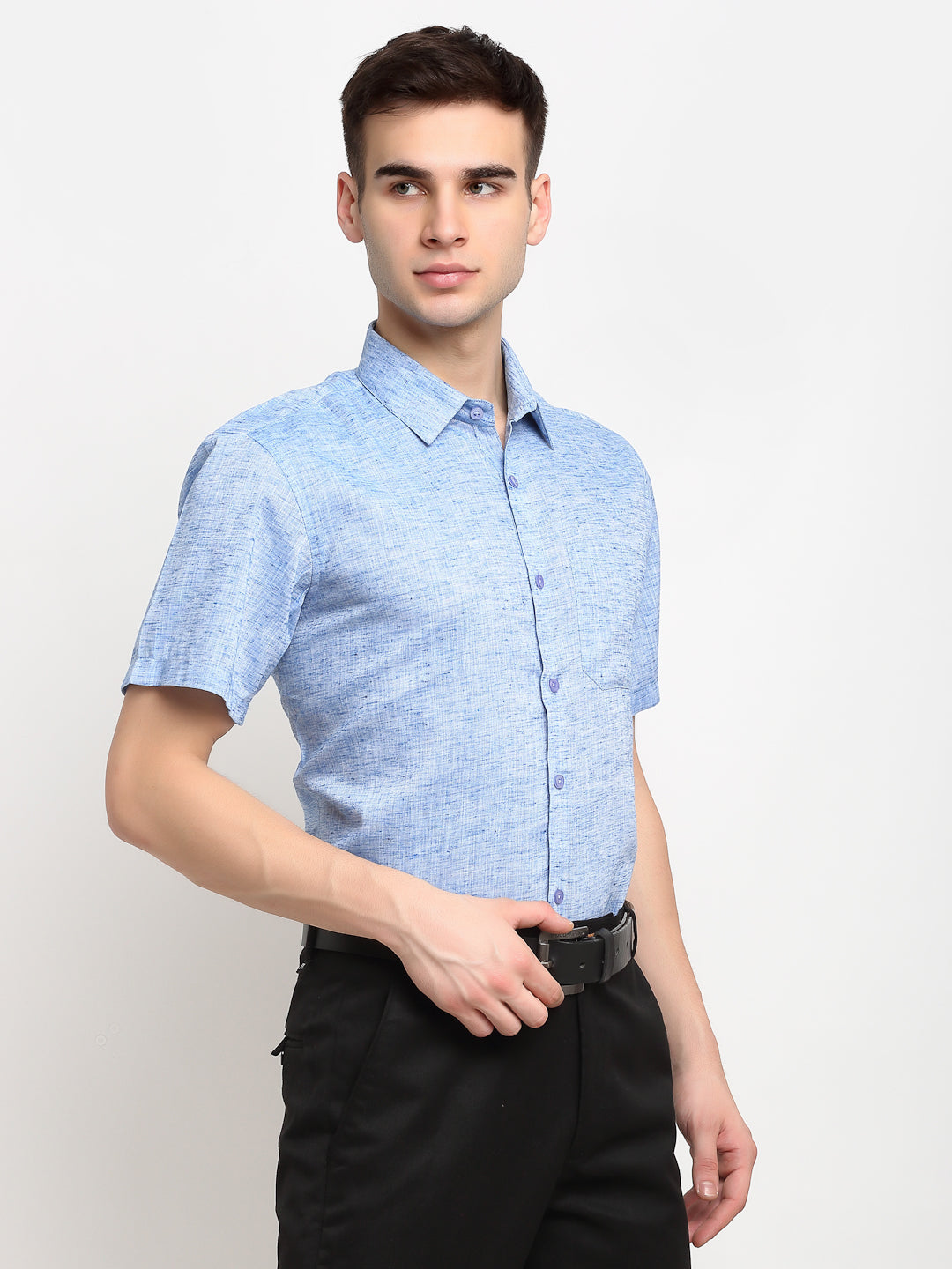Jainish Blue Men's Solid Cotton Half Sleeves Formal Shirt ( SF 783Blue ) - Distacart