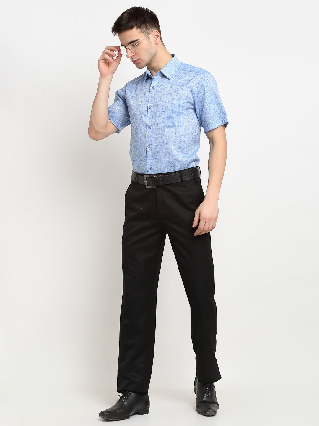 Jainish Blue Men's Solid Cotton Half Sleeves Formal Shirt ( SF 783Blue ) - Distacart