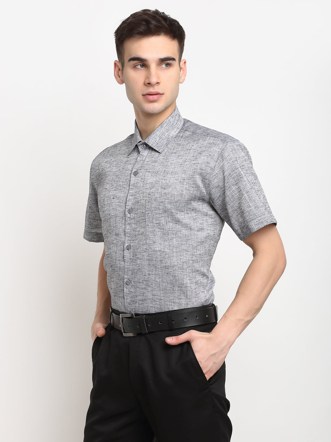 Jainish Grey Men's Solid Cotton Half Sleeves Formal Shirt ( SF 783Grey ) - Distacart
