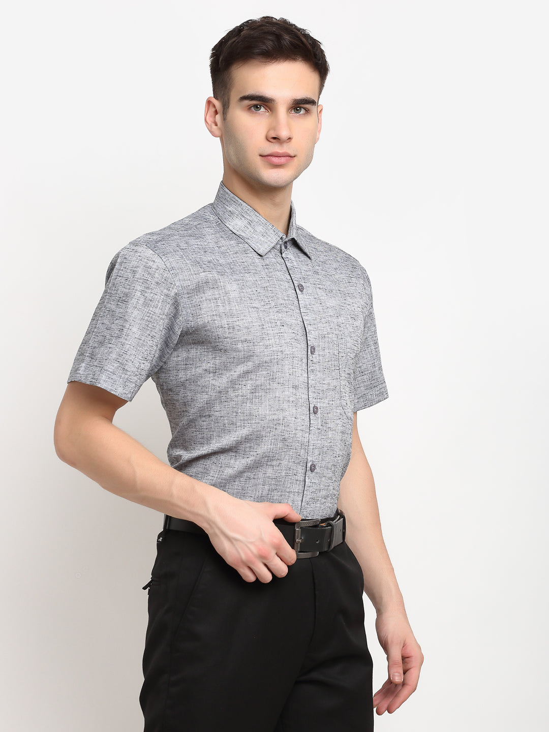 Jainish Grey Men's Solid Cotton Half Sleeves Formal Shirt ( SF 783Grey ) - Distacart