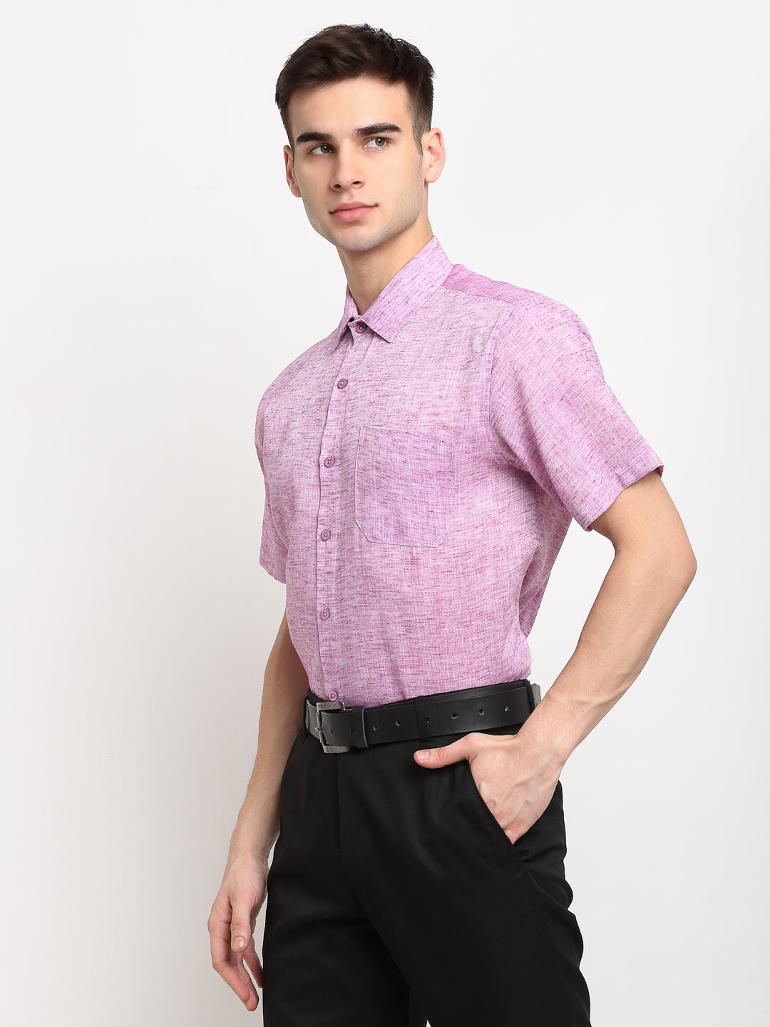 Jainish Purple Men's Solid Cotton Half Sleeves Formal Shirt ( SF 783Purple ) - Distacart