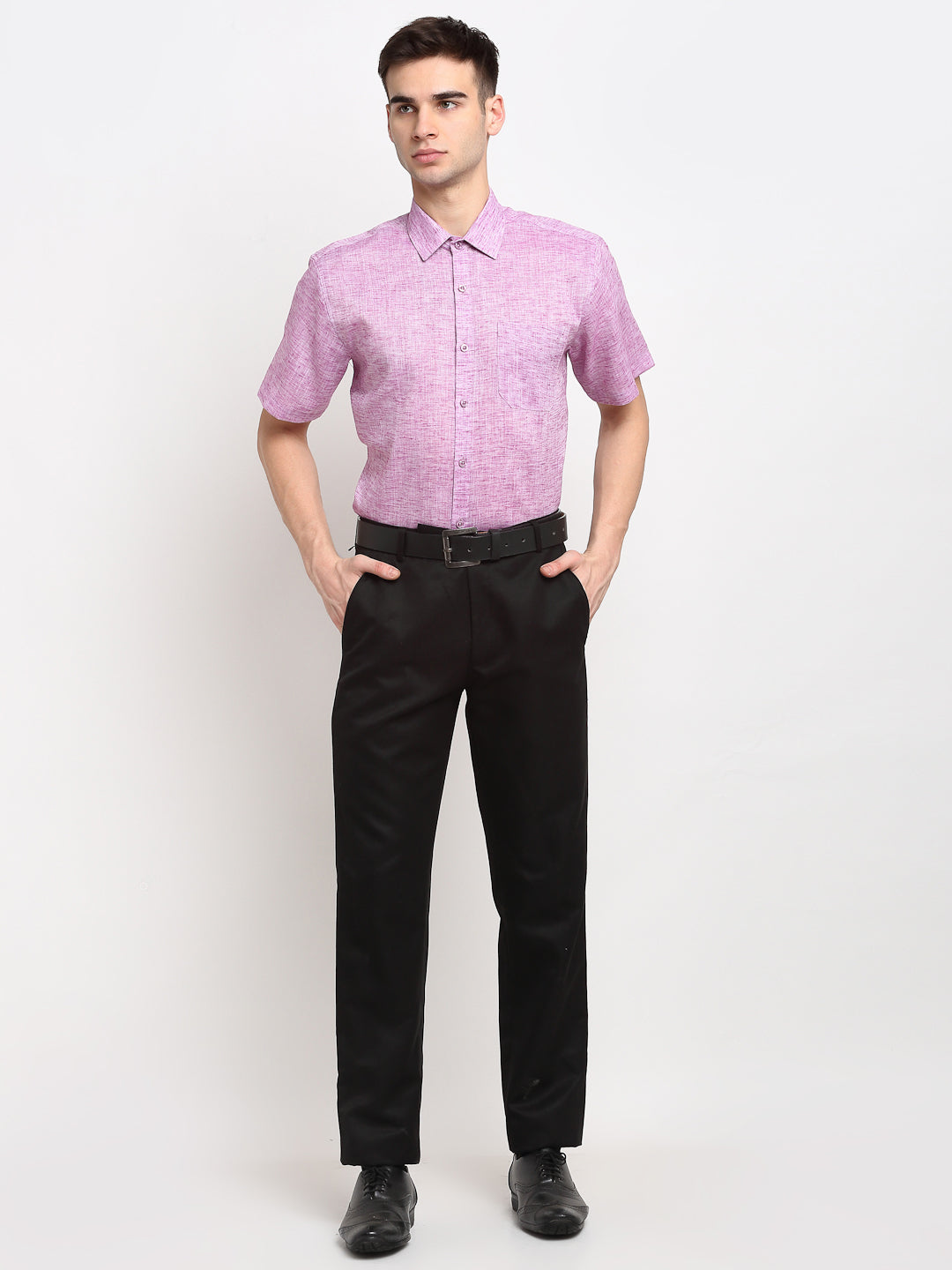 Jainish Purple Men's Solid Cotton Half Sleeves Formal Shirt ( SF 783Purple ) - Distacart