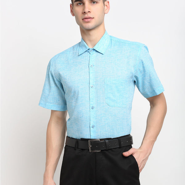 Jainish Blue Men's Solid Cotton Half Sleeves Formal Shirt ( SF 783Sky ) - Distacart