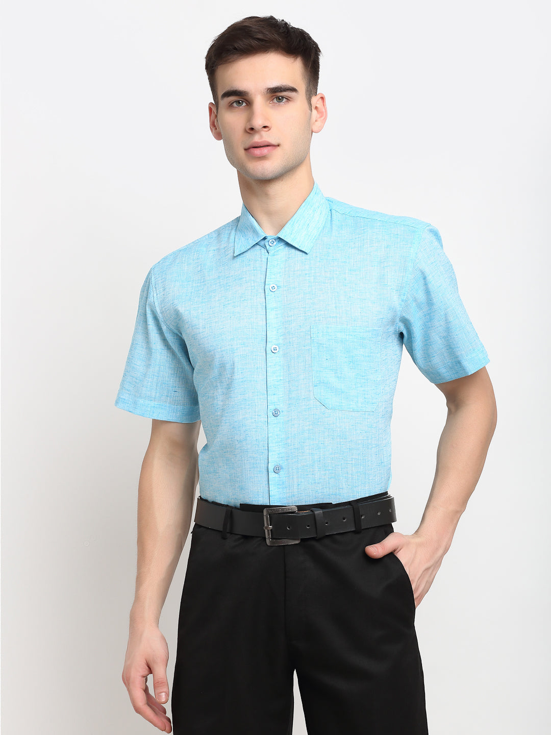 Jainish Blue Men's Solid Cotton Half Sleeves Formal Shirt ( SF 783Sky ) - Distacart