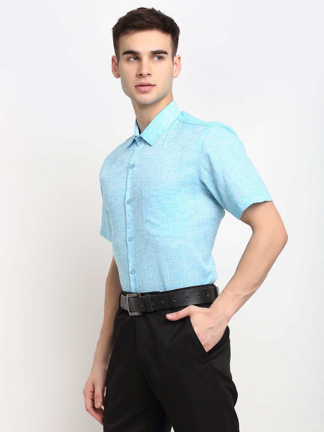 Jainish Blue Men's Solid Cotton Half Sleeves Formal Shirt ( SF 783Sky ) - Distacart