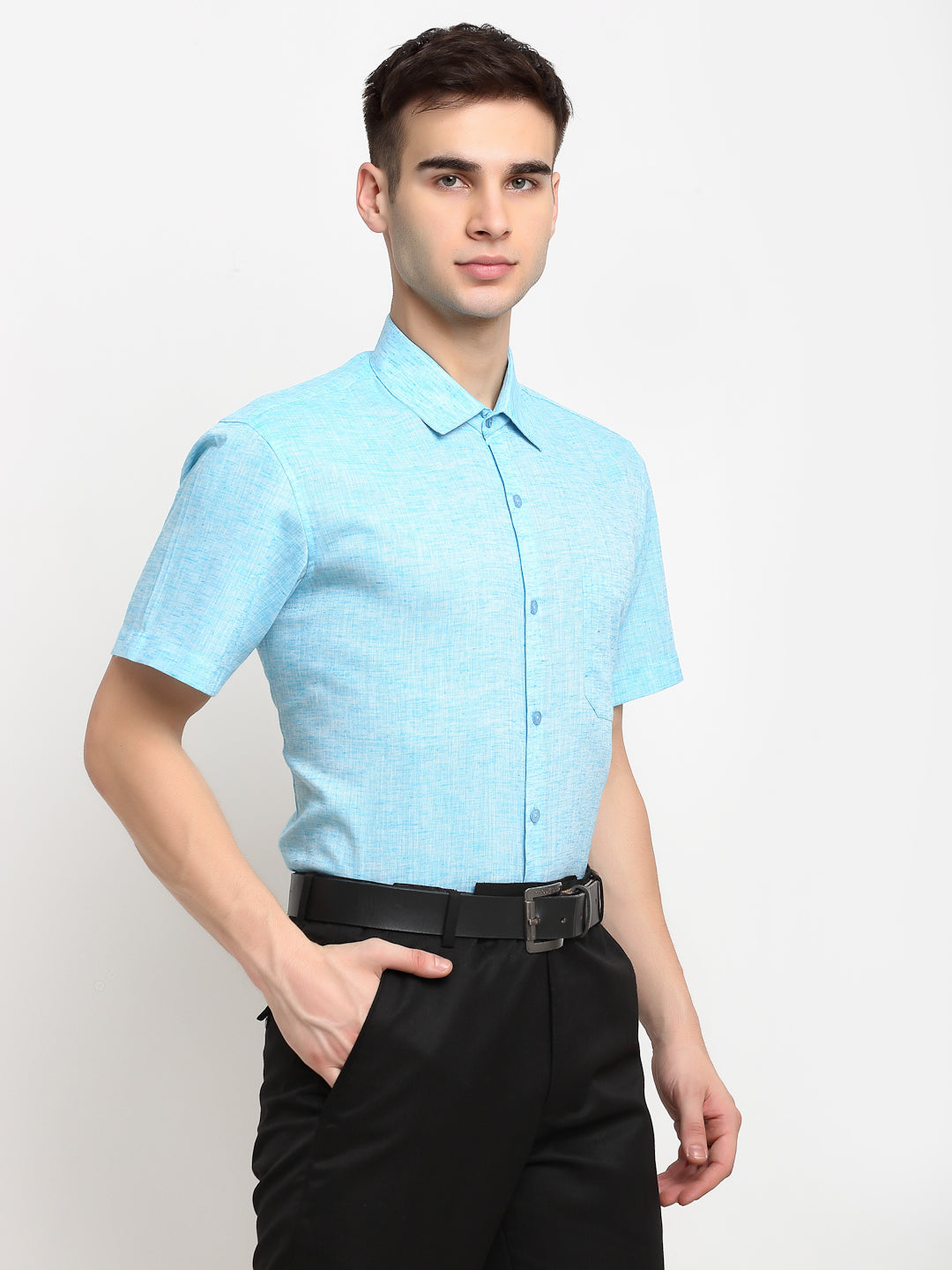Jainish Blue Men's Solid Cotton Half Sleeves Formal Shirt ( SF 783Sky ) - Distacart