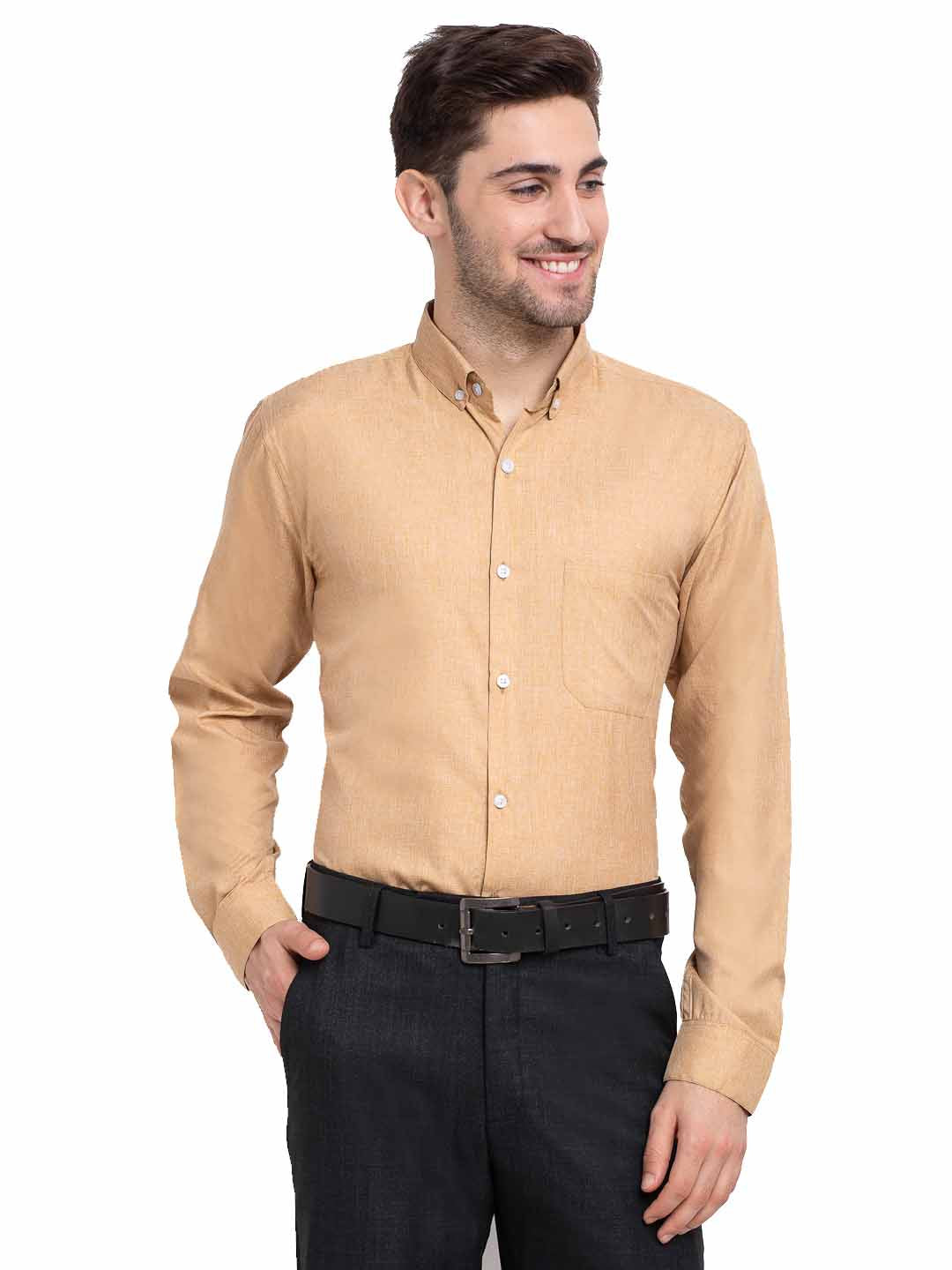 Jainish Beige Men's Button Down Collar Cotton Formal Shirt ( SF 785Beige ) - Distacart