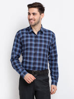 Thumbnail for Jainish Blue Men's Checked Cotton Formal Shirt ( SF 786Blue ) - Distacart