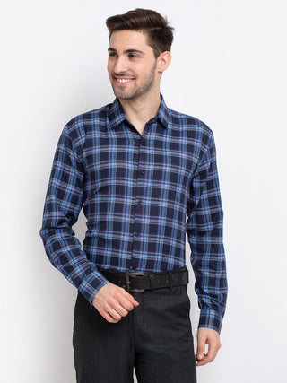 Jainish Blue Men's Checked Cotton Formal Shirt ( SF 786Blue ) - Distacart