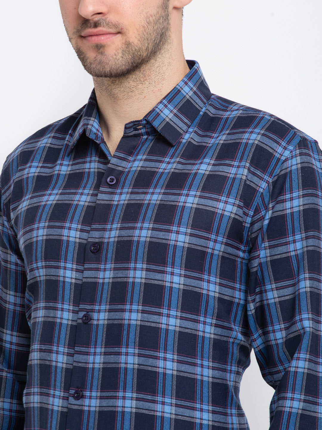 Jainish Blue Men's Checked Cotton Formal Shirt ( SF 786Blue ) - Distacart