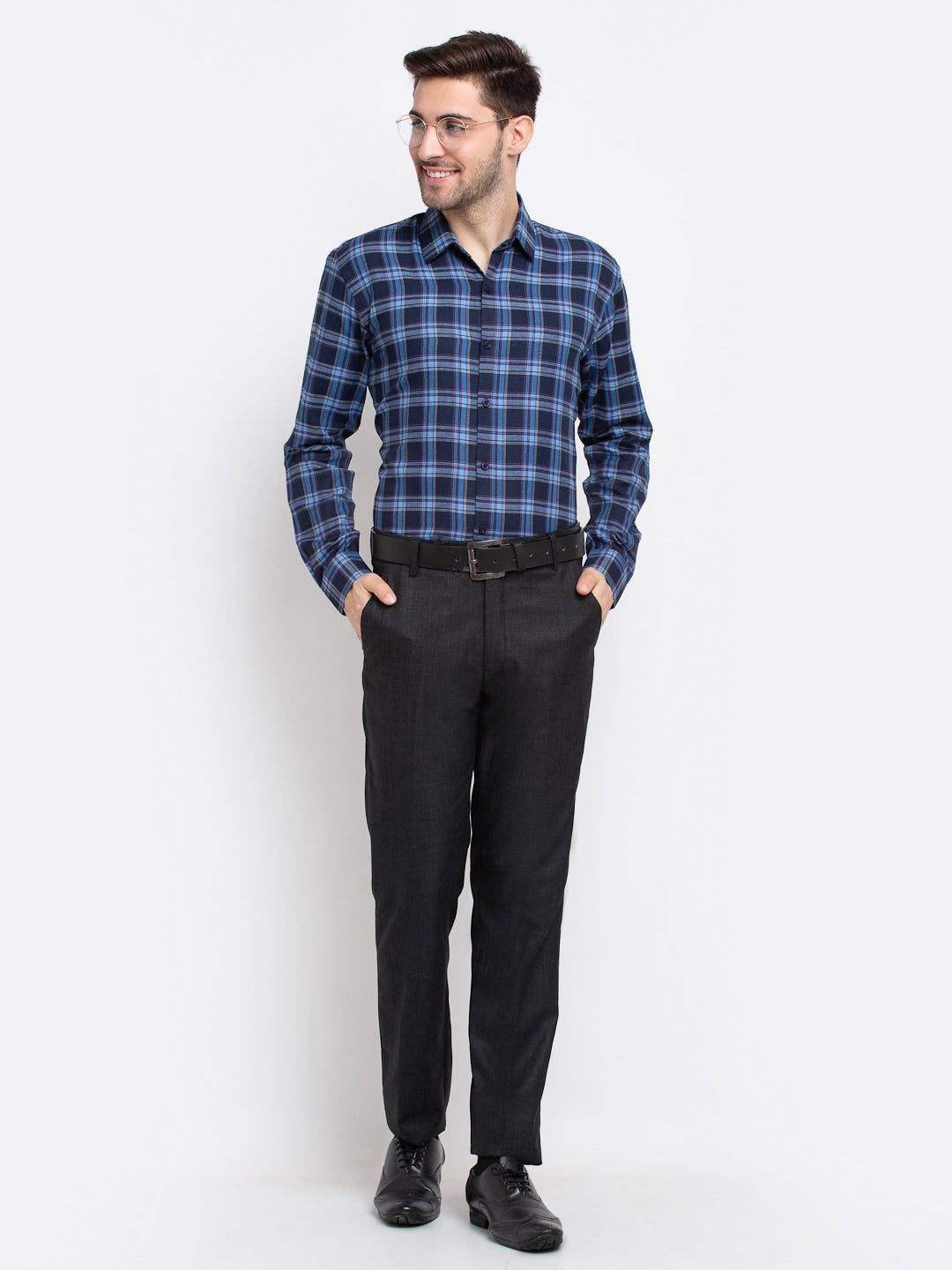 Jainish Blue Men's Checked Cotton Formal Shirt ( SF 786Blue ) - Distacart