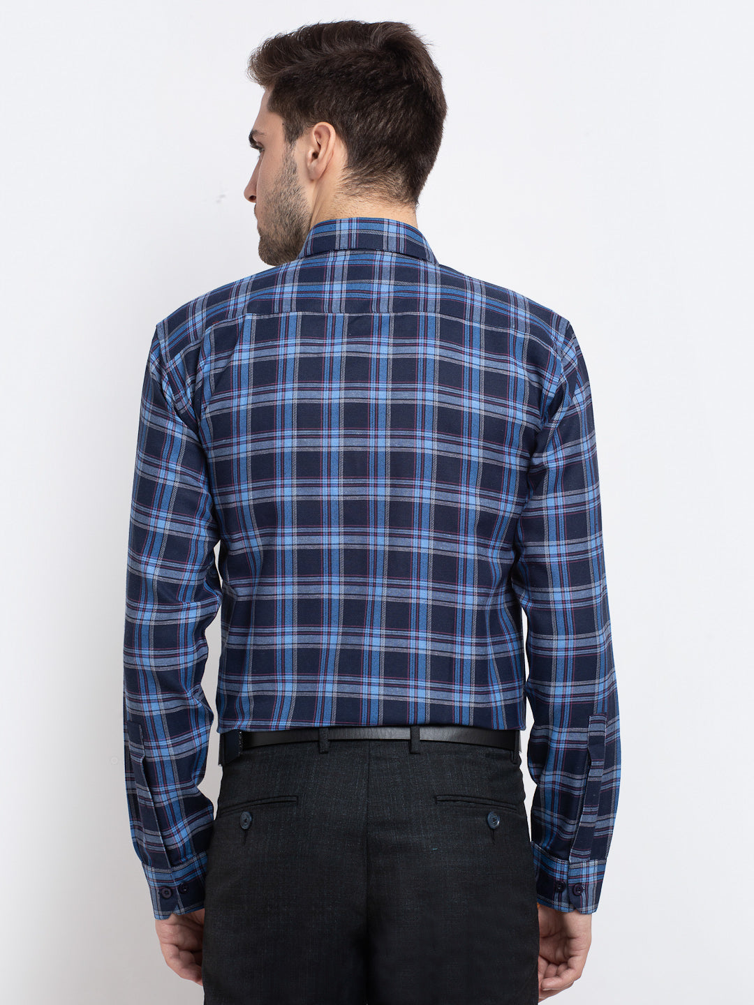 Jainish Blue Men's Checked Cotton Formal Shirt ( SF 786Blue ) - Distacart