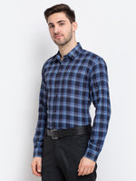Thumbnail for Jainish Blue Men's Checked Cotton Formal Shirt ( SF 786Blue ) - Distacart