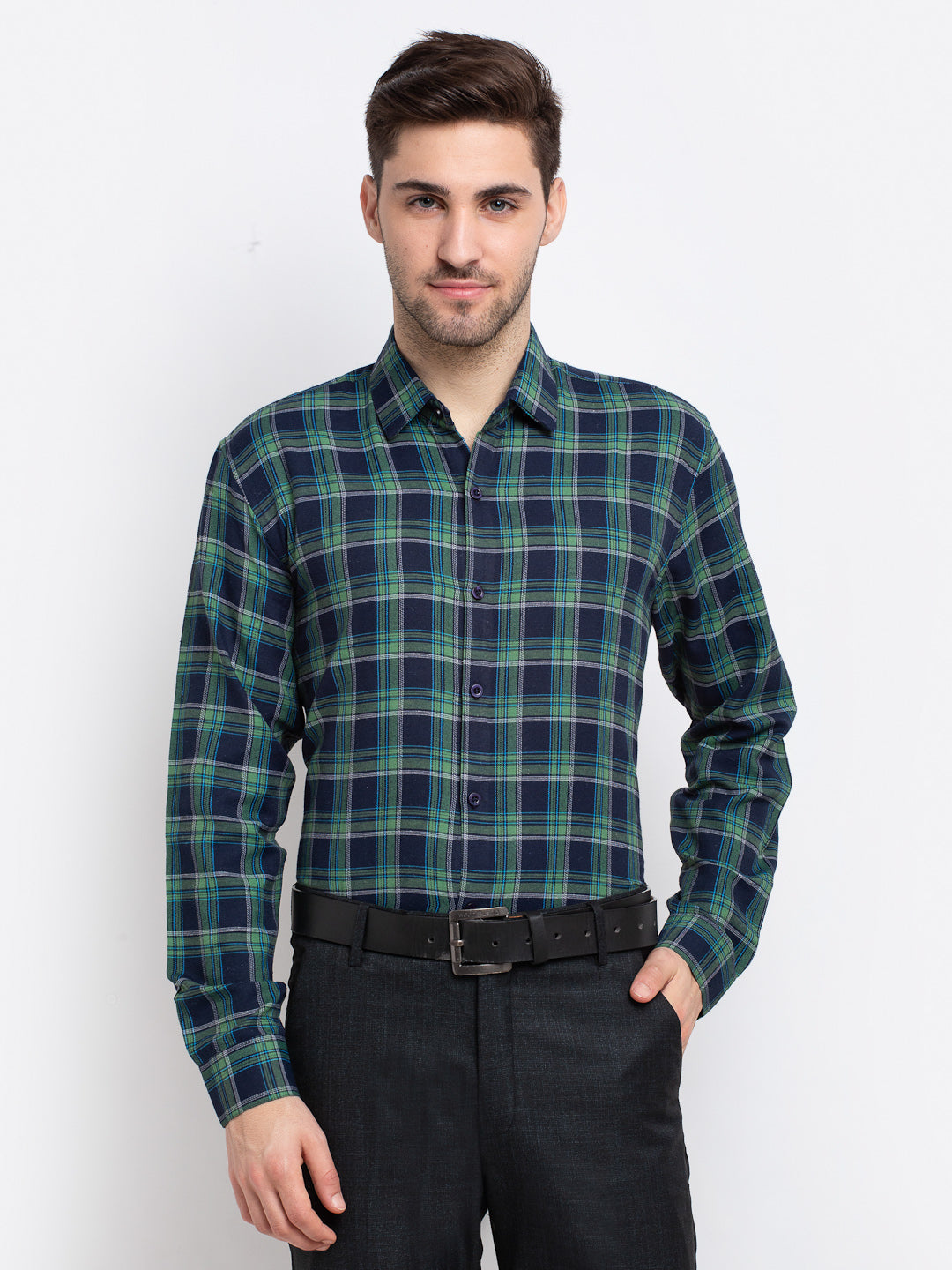Jainish Green Men's Checked Cotton Formal Shirt ( SF 786Green ) - Distacart