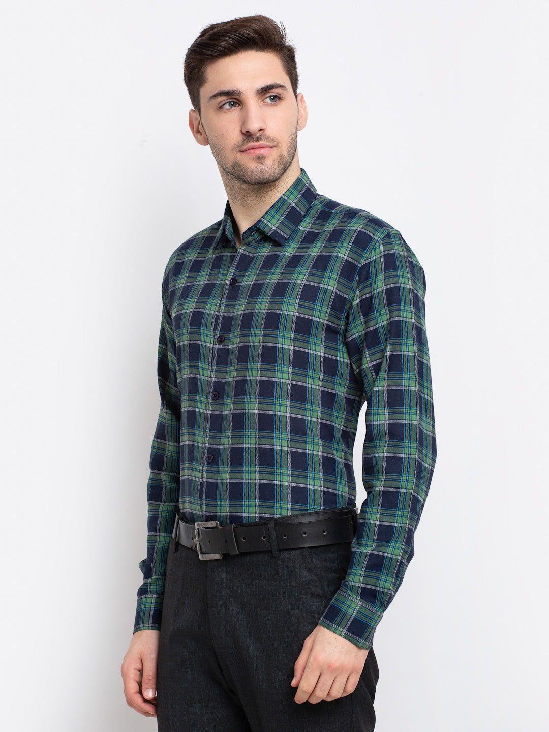 Jainish Green Men's Checked Cotton Formal Shirt ( SF 786Green ) - Distacart