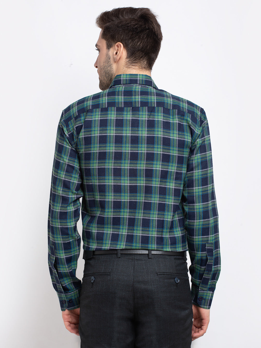Jainish Green Men's Checked Cotton Formal Shirt ( SF 786Green ) - Distacart