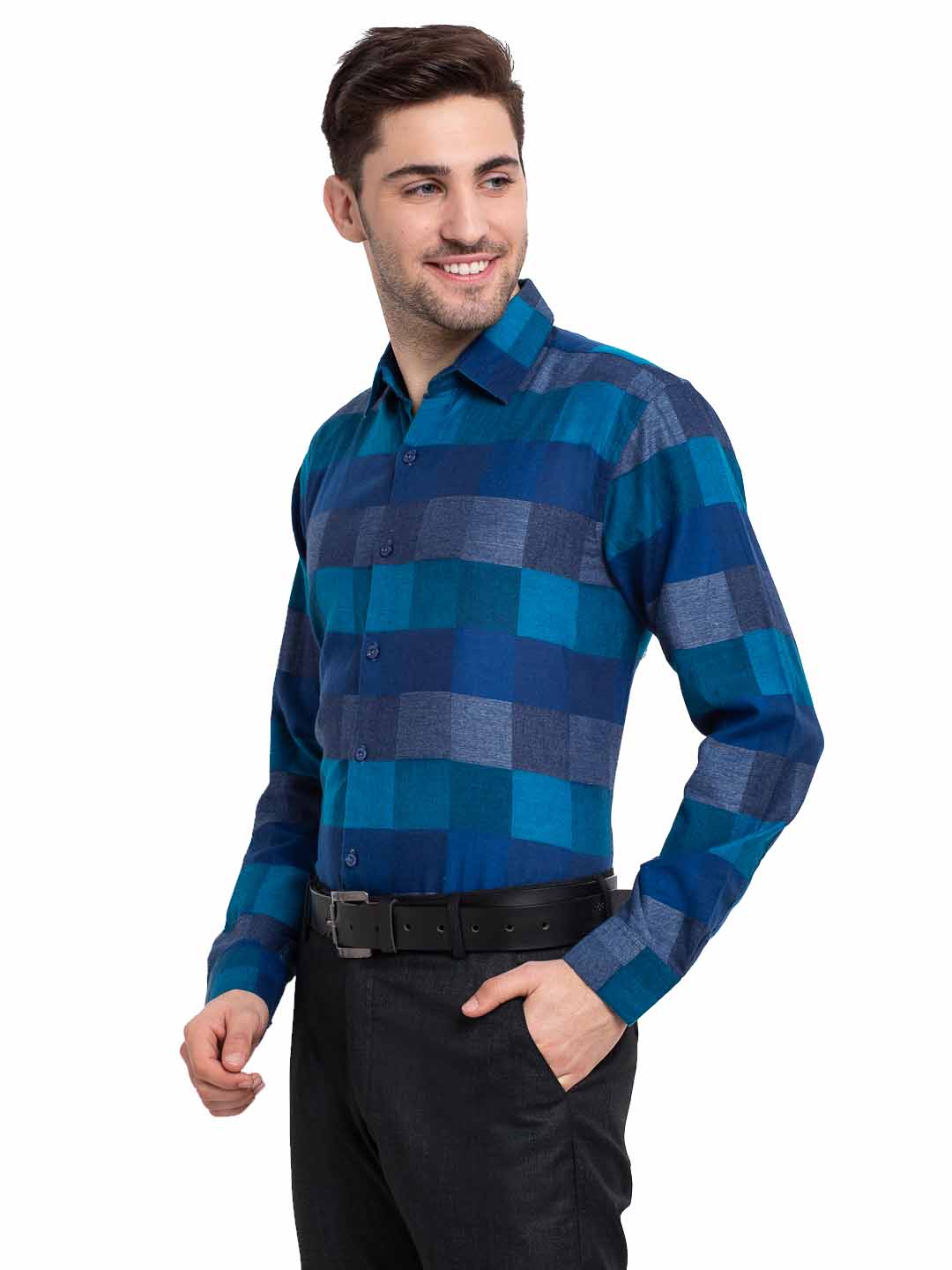 Jainish Blue Men's Checked Cotton Formal Shirt ( SF 787Blue ) - Distacart