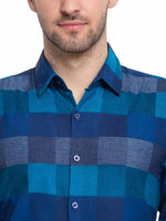 Thumbnail for Jainish Blue Men's Checked Cotton Formal Shirt ( SF 787Blue ) - Distacart