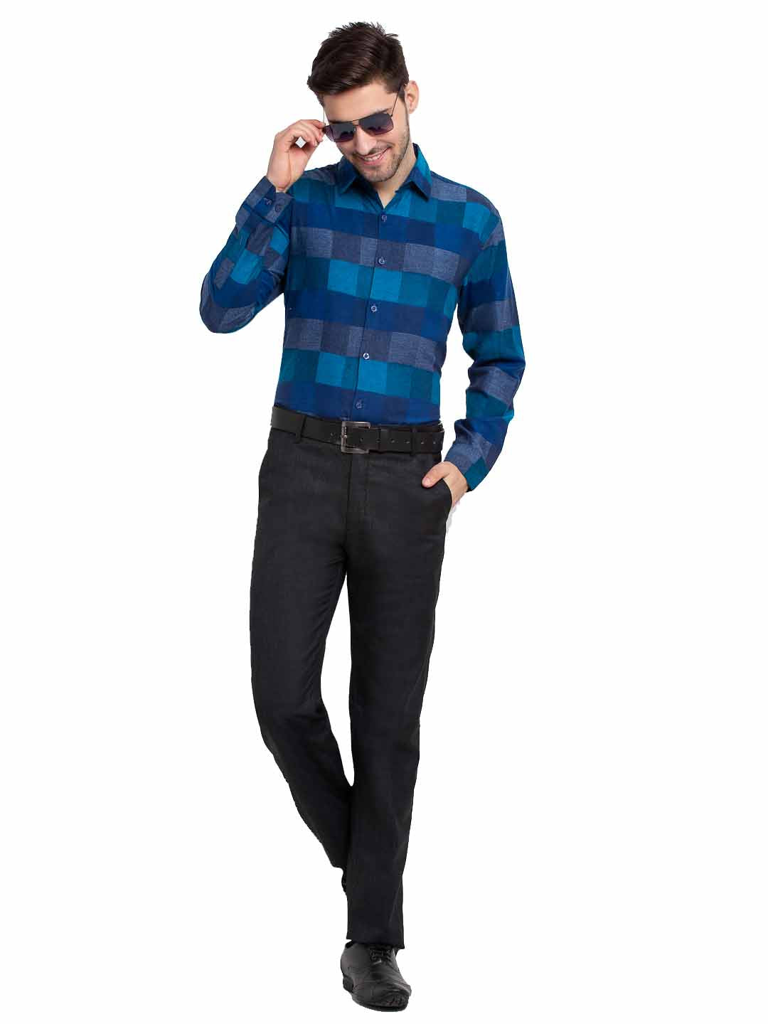 Jainish Blue Men's Checked Cotton Formal Shirt ( SF 787Blue ) - Distacart