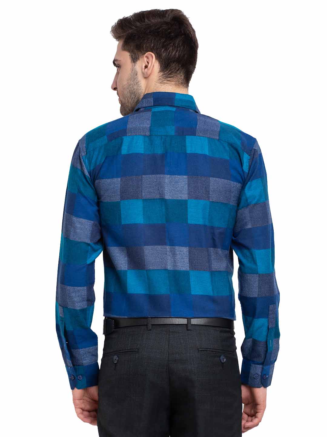 Jainish Blue Men's Checked Cotton Formal Shirt ( SF 787Blue ) - Distacart