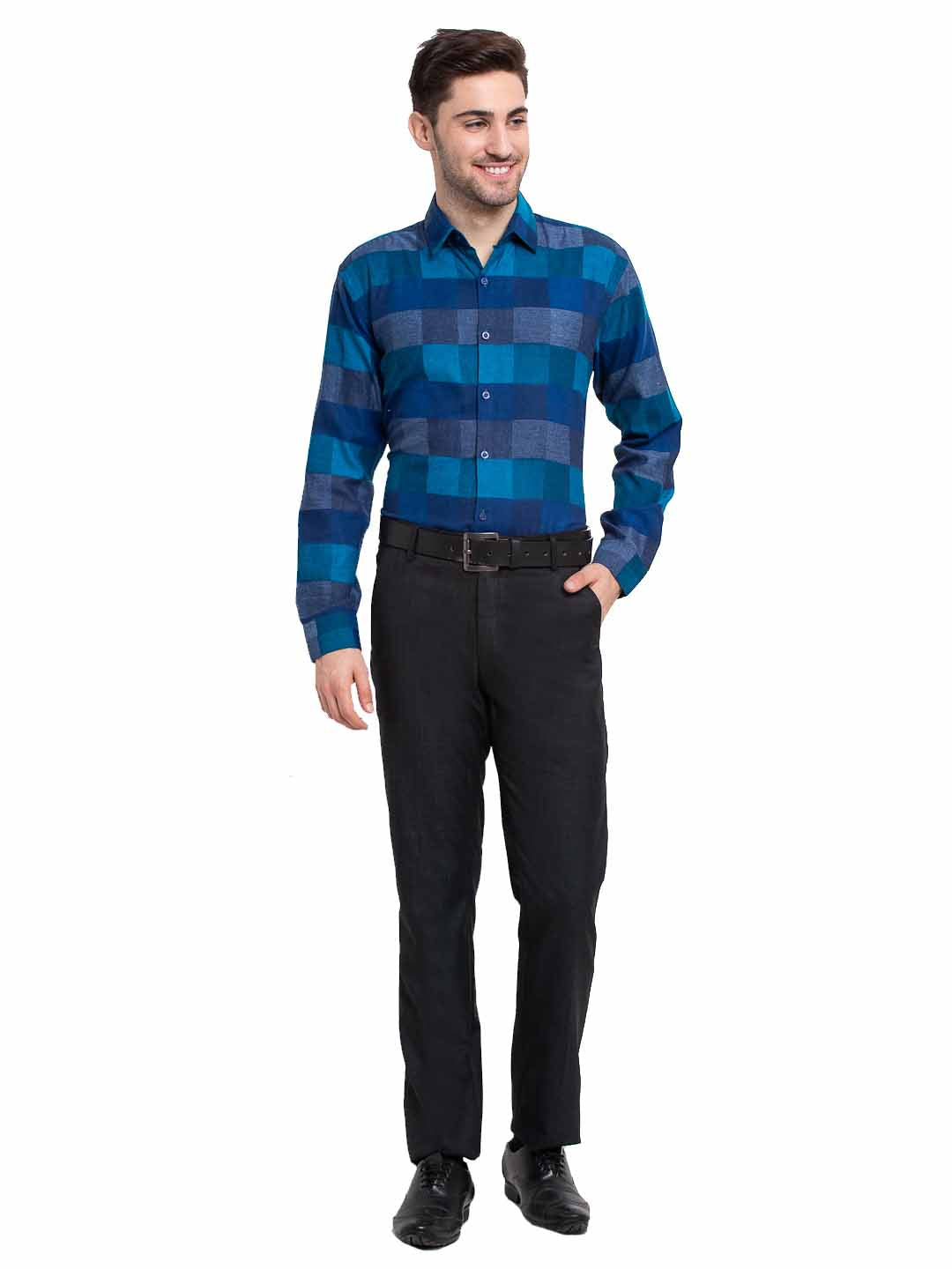 Jainish Blue Men's Checked Cotton Formal Shirt ( SF 787Blue ) - Distacart