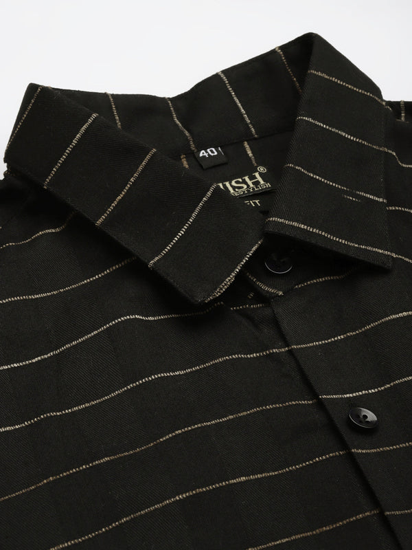 Jainish Men's Formal Cotton Horizontal Striped Shirt ( SF 790Black ) - Distacart