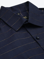 Thumbnail for Jainish Men's Formal Cotton Horizontal Striped Shirt ( SF 790Navy ) - Distacart