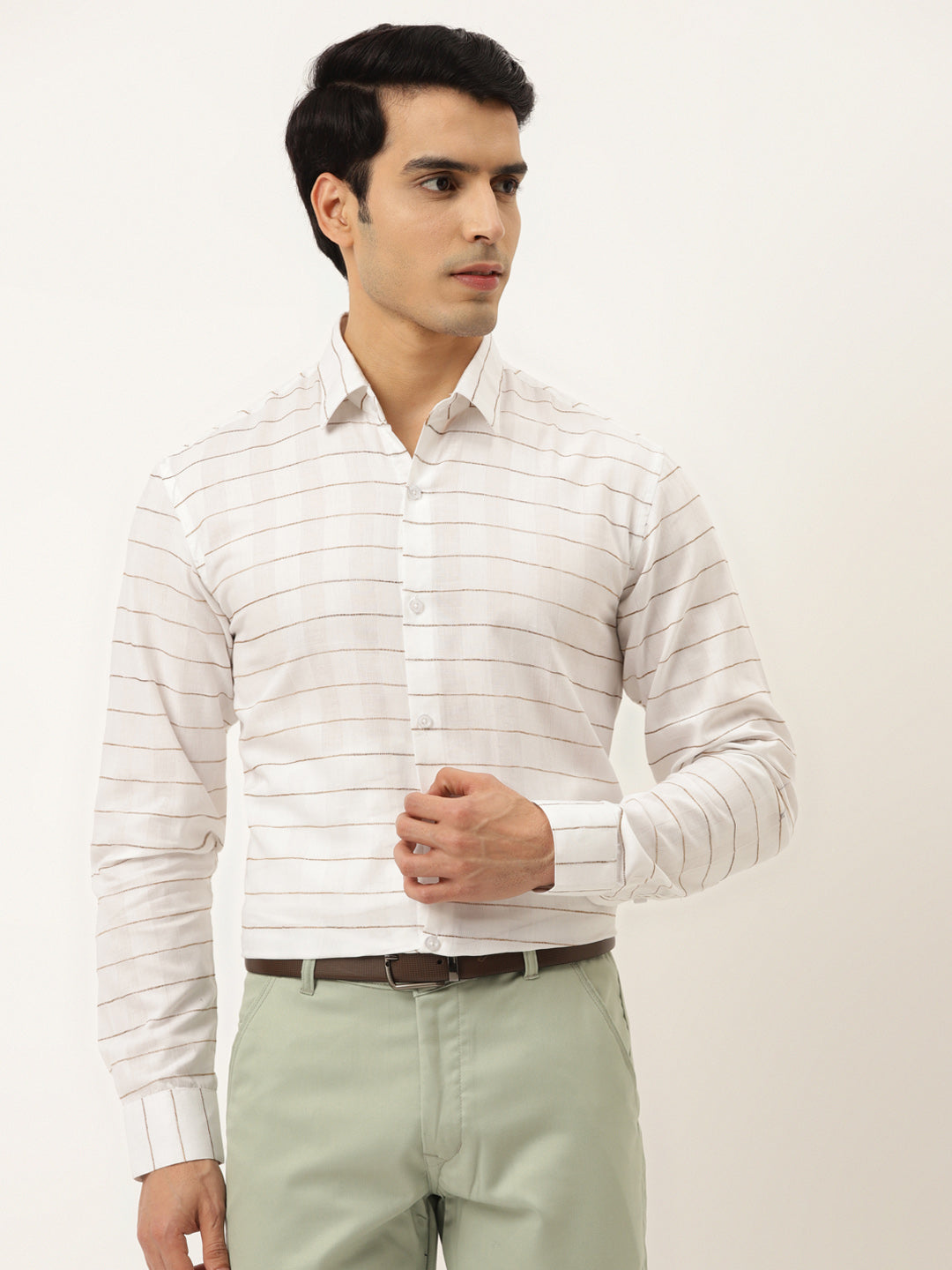 Jainish Men's Formal Cotton Horizontal Striped Shirt ( SF 790White ) - Distacart