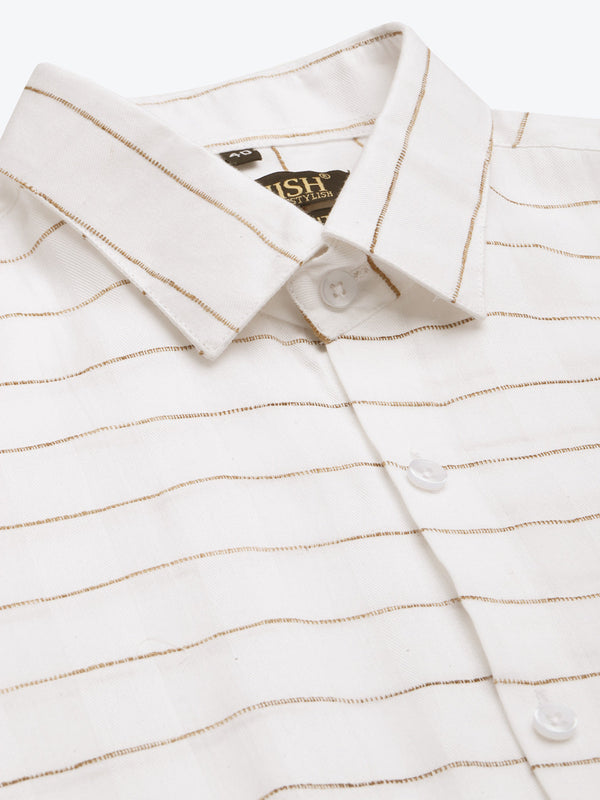 Jainish Men's Formal Cotton Horizontal Striped Shirt ( SF 790White ) - Distacart