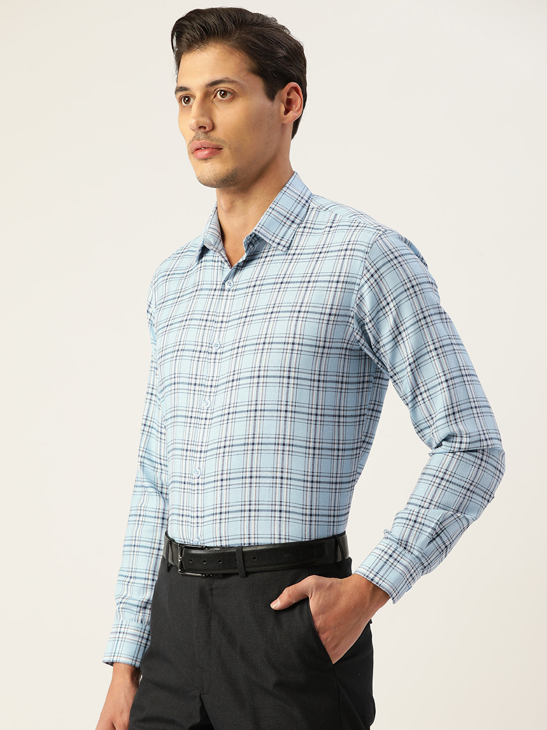 Jainish Men's Cotton Checked Formal Shirts ( SF 791Sky ) - Distacart