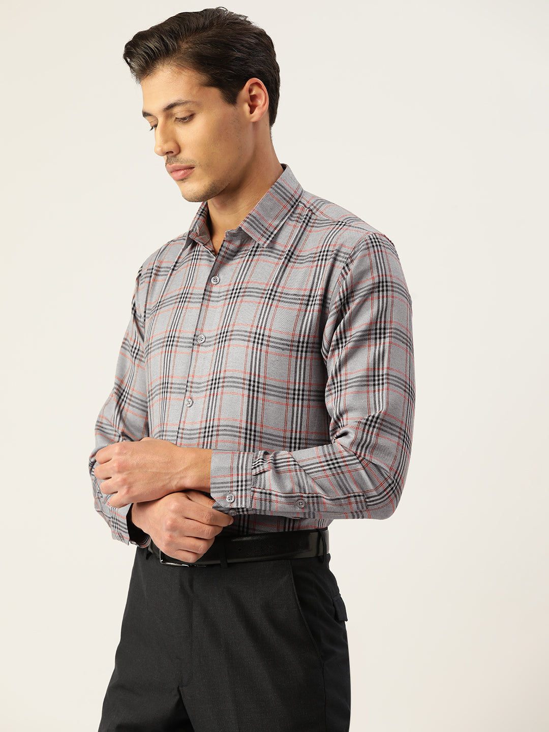 Jainish Men's Cotton Checked Formal Shirts ( SF 793Grey ) - Distacart