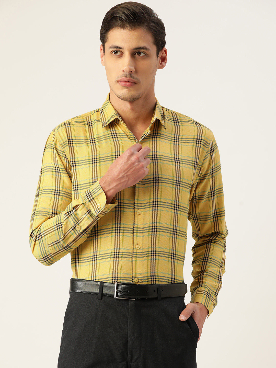 Jainish Men's Cotton Checked Formal Shirts ( SF 793Yellow ) - Distacart