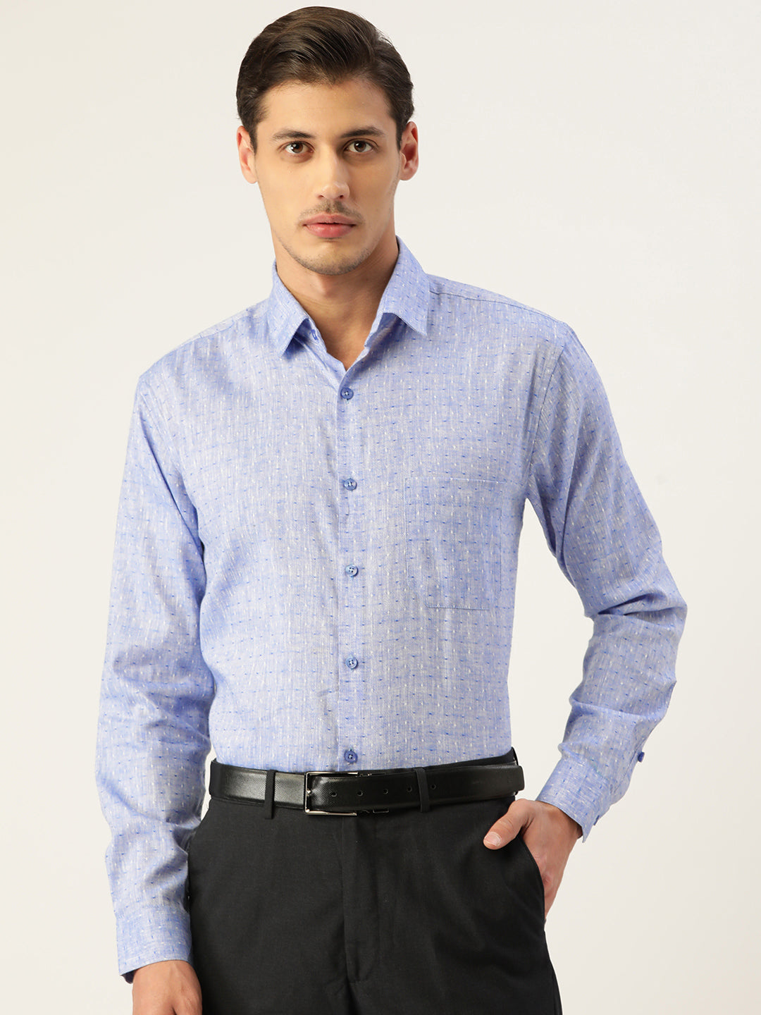 Jainish Men's Linen Cotton Polka Dots Formal Shirts ( SF 794Blue ) - Distacart