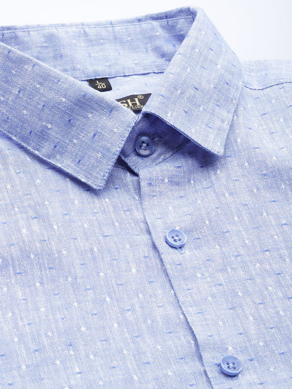Jainish Men's Linen Cotton Polka Dots Formal Shirts ( SF 794Blue ) - Distacart