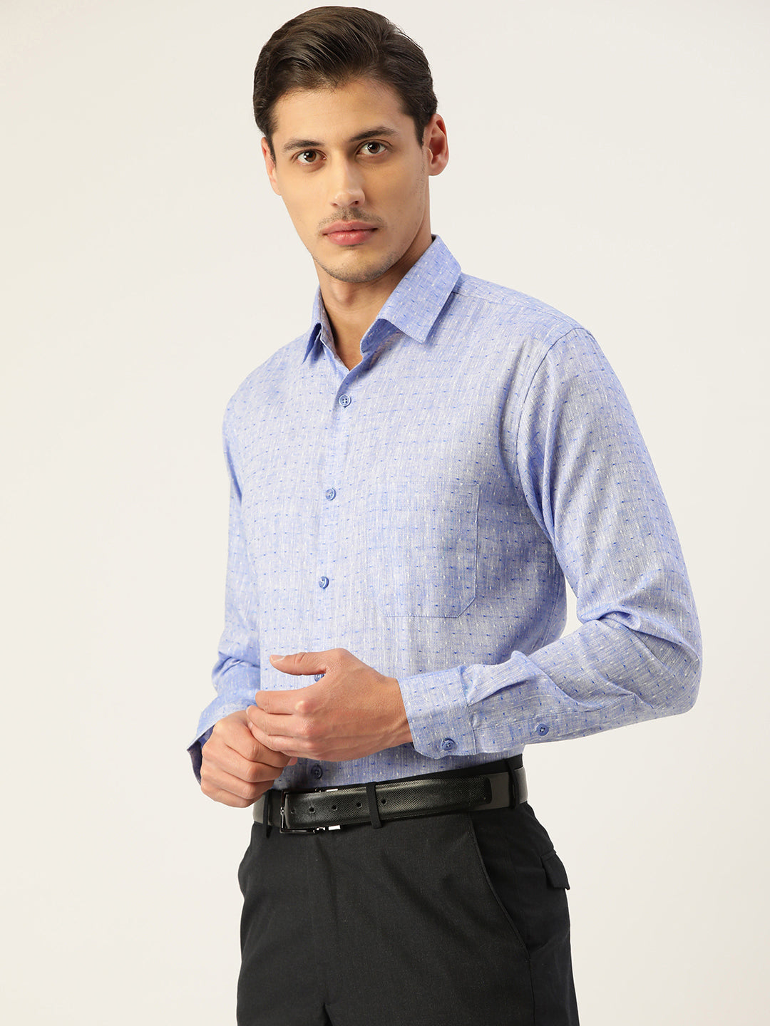 Jainish Men's Linen Cotton Polka Dots Formal Shirts ( SF 794Blue ) - Distacart